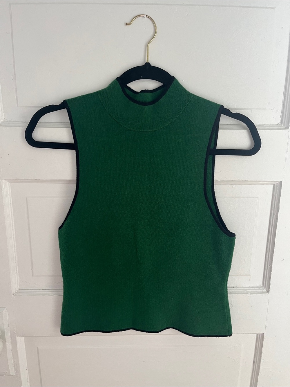 Maeve Forest Green Mock Neck Tank with Black Trim